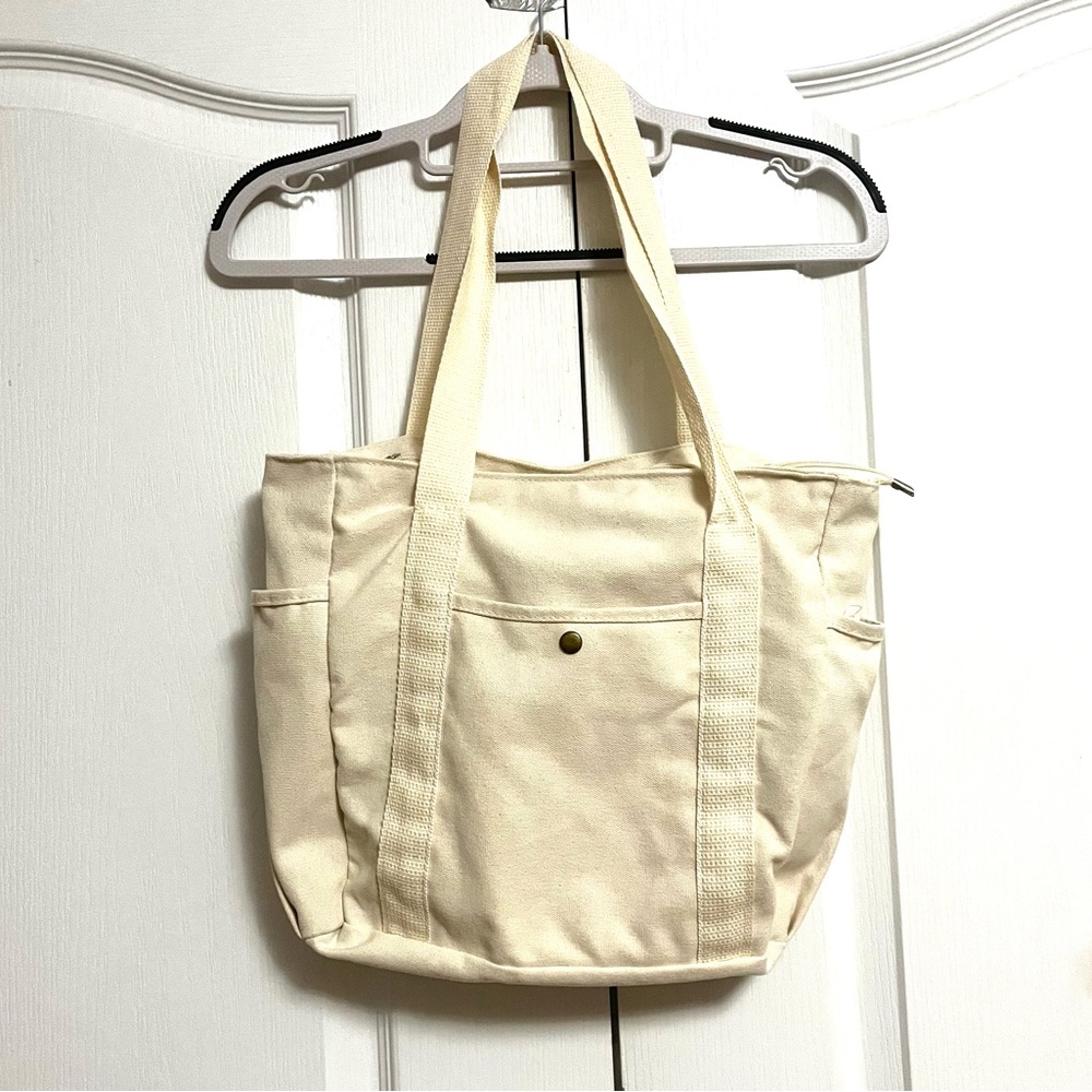 Canvas Tote Bag with Zipper and Pockets